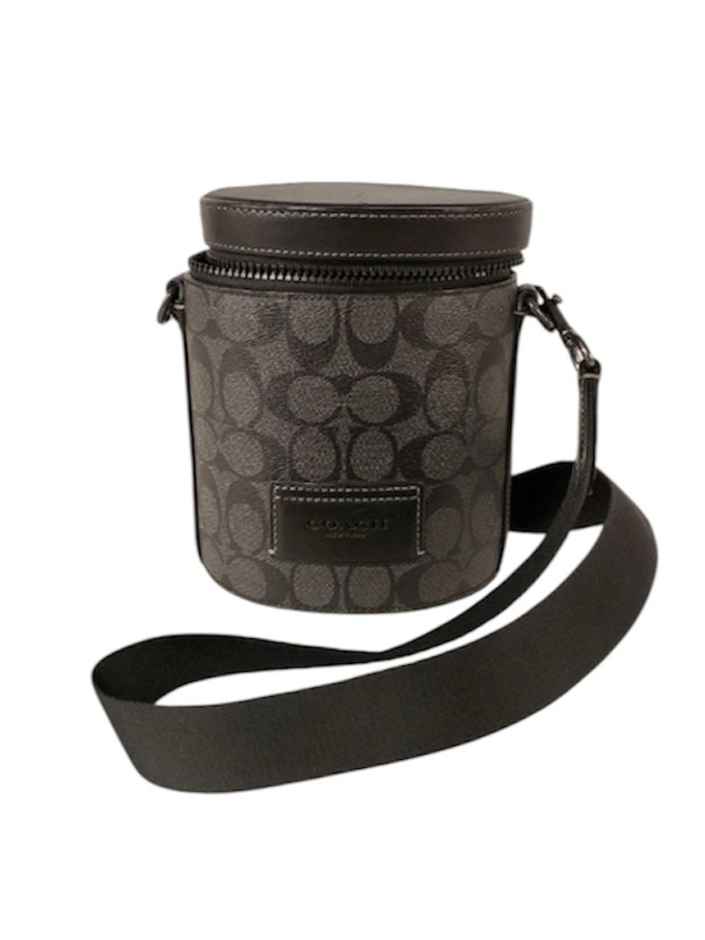 Coach Men’s Cylinder Crossbody Bag in Charcoal Signature Print
